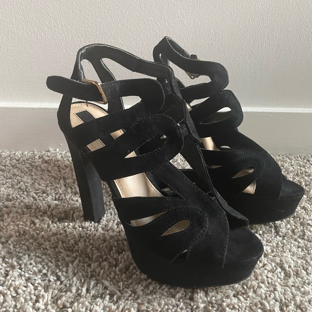 Black suede platform sandals